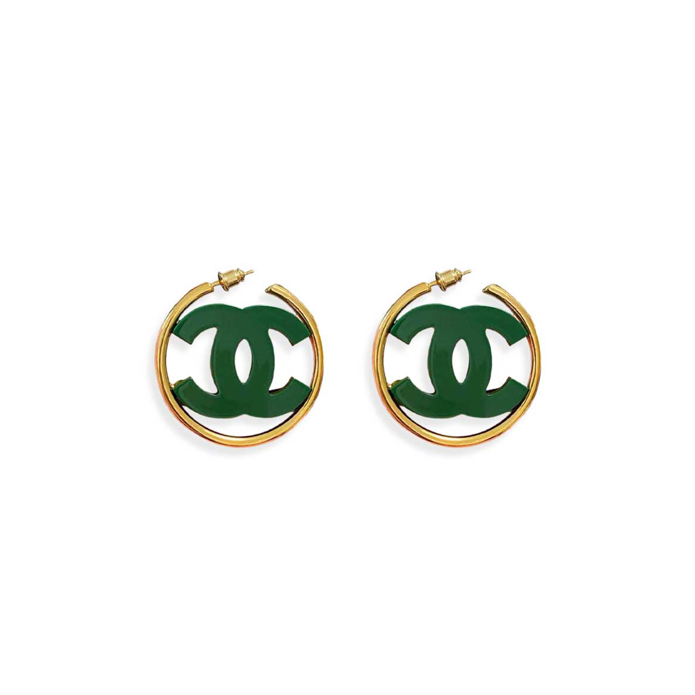 CHANEL DOUBLE C ACRYLIC LARGE HOOP EARRINGS 